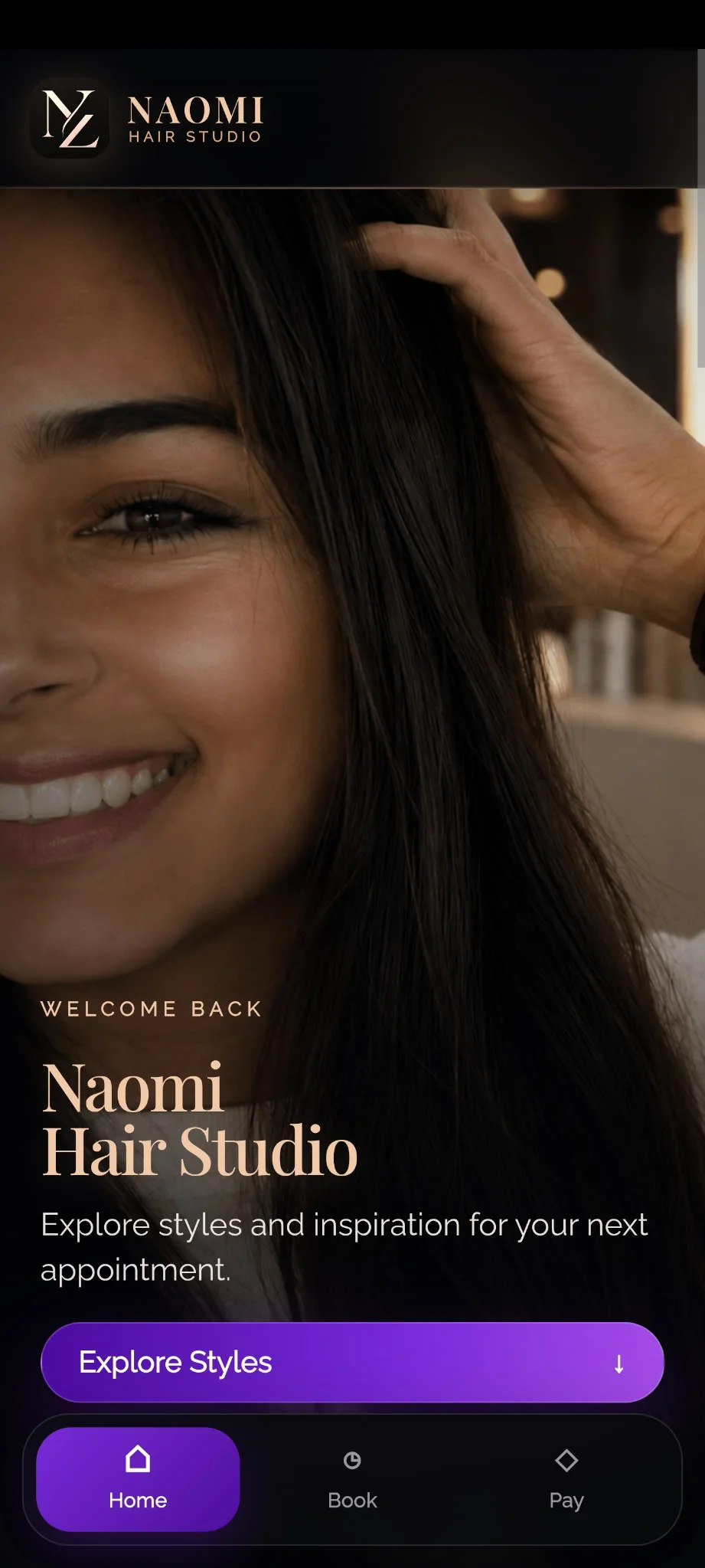 Naomi App UX home screen